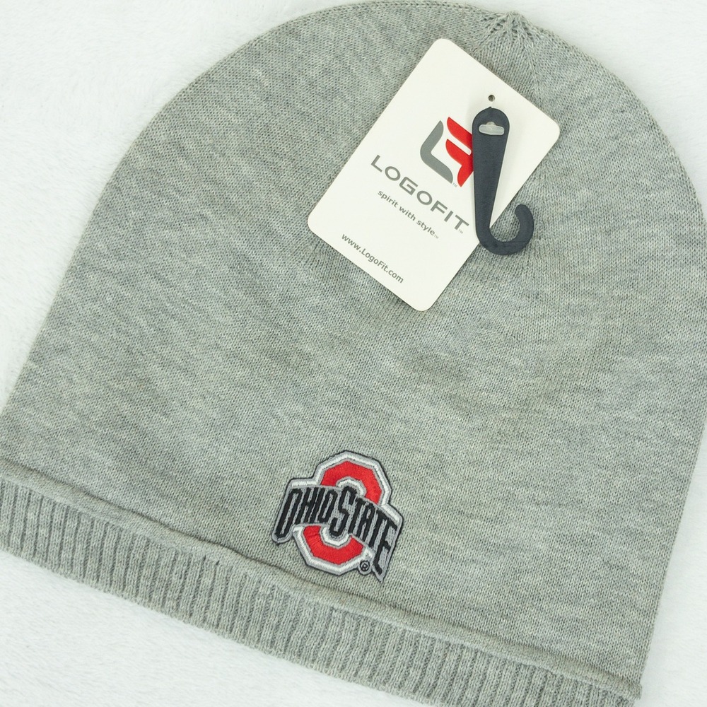 LogoFit Ohio State Beanie Mens One Size Gray 100 Cotton Embroidered Knit Hat New